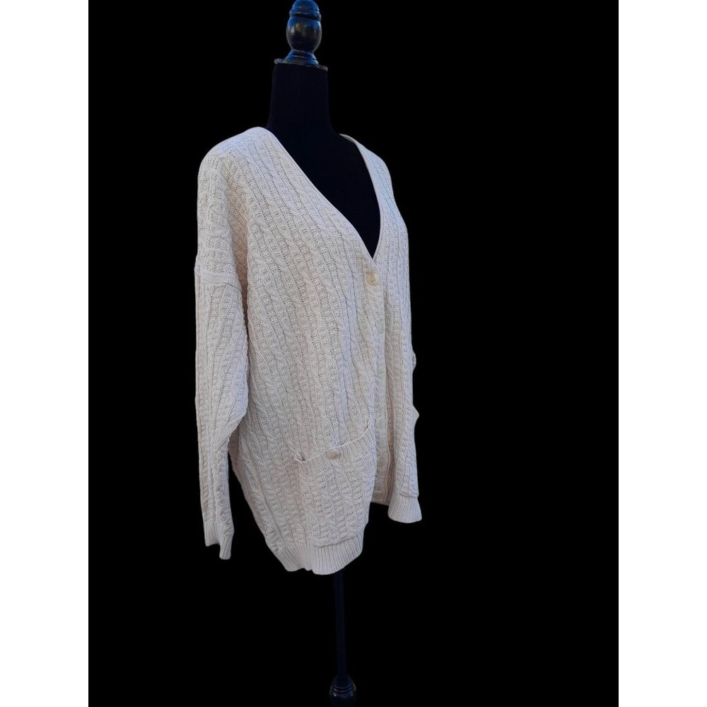 Vtg Women Ireland Cableknit Chunky Oversized Heavyweight Slouchy Medium Cardigan - Picture 3 of 12